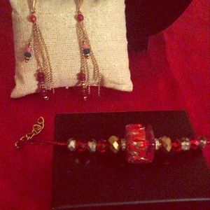 Red Murano Glass Bracelet and Beads with Earrings
